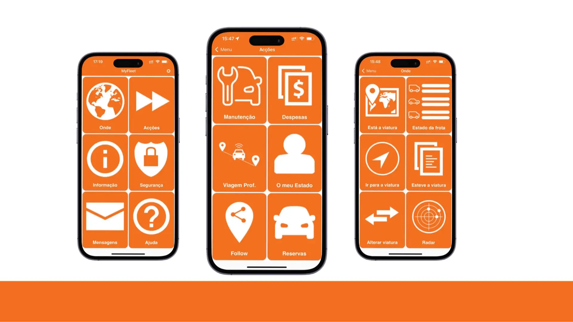 Three smartphones displaying Quatenus mobile interfaces for operational, workforce and asset management